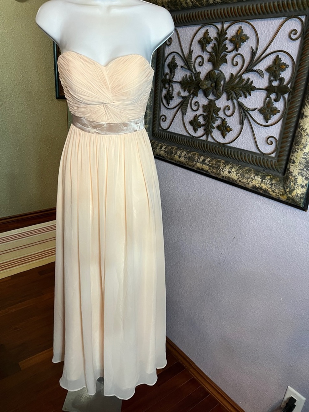 Strapless Chiffon Maxi Formal Dress in Light Peach Sz 2 💚